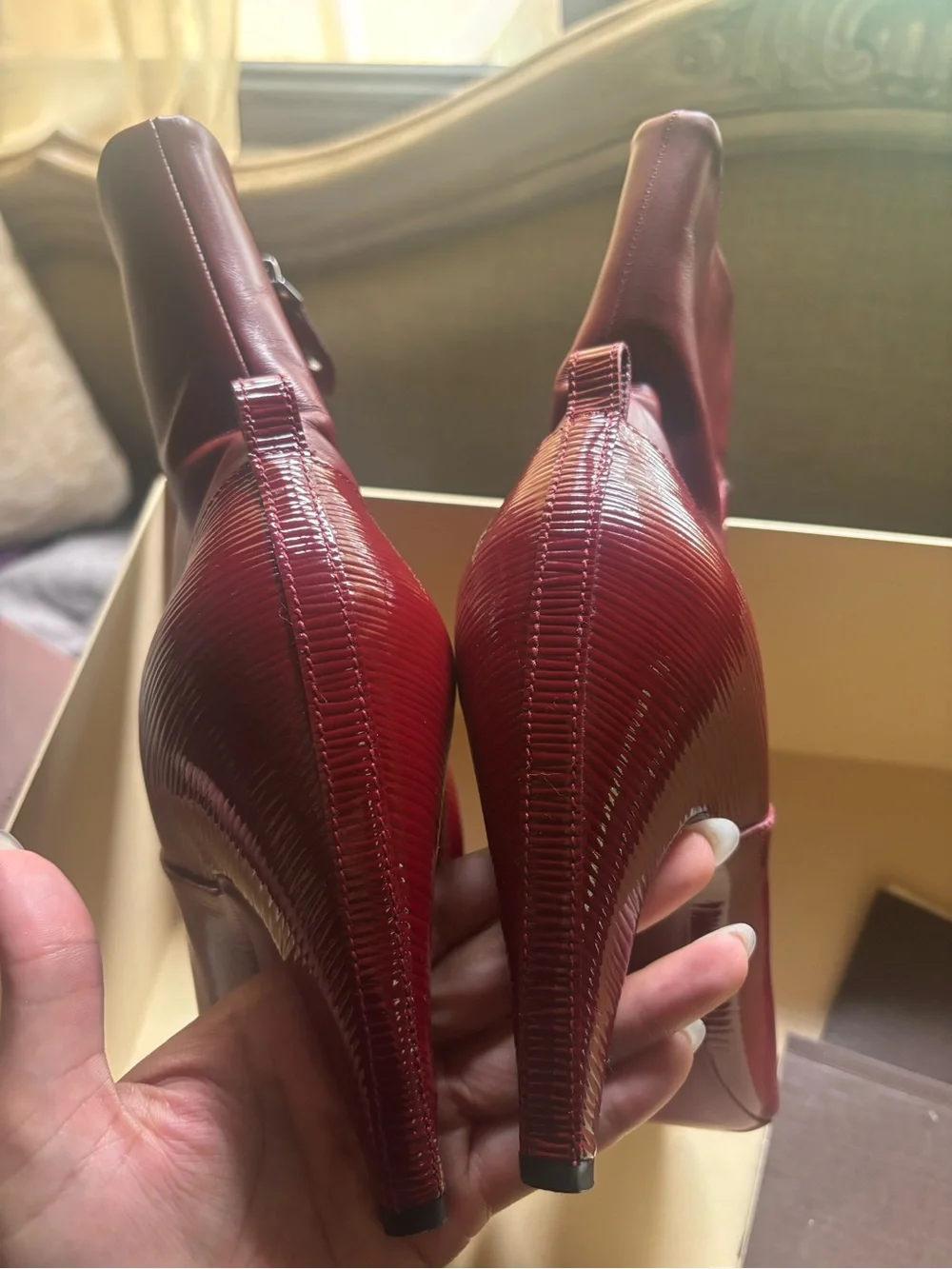 Louis Vuitton Burgundy Patent Leather Ankle Boots